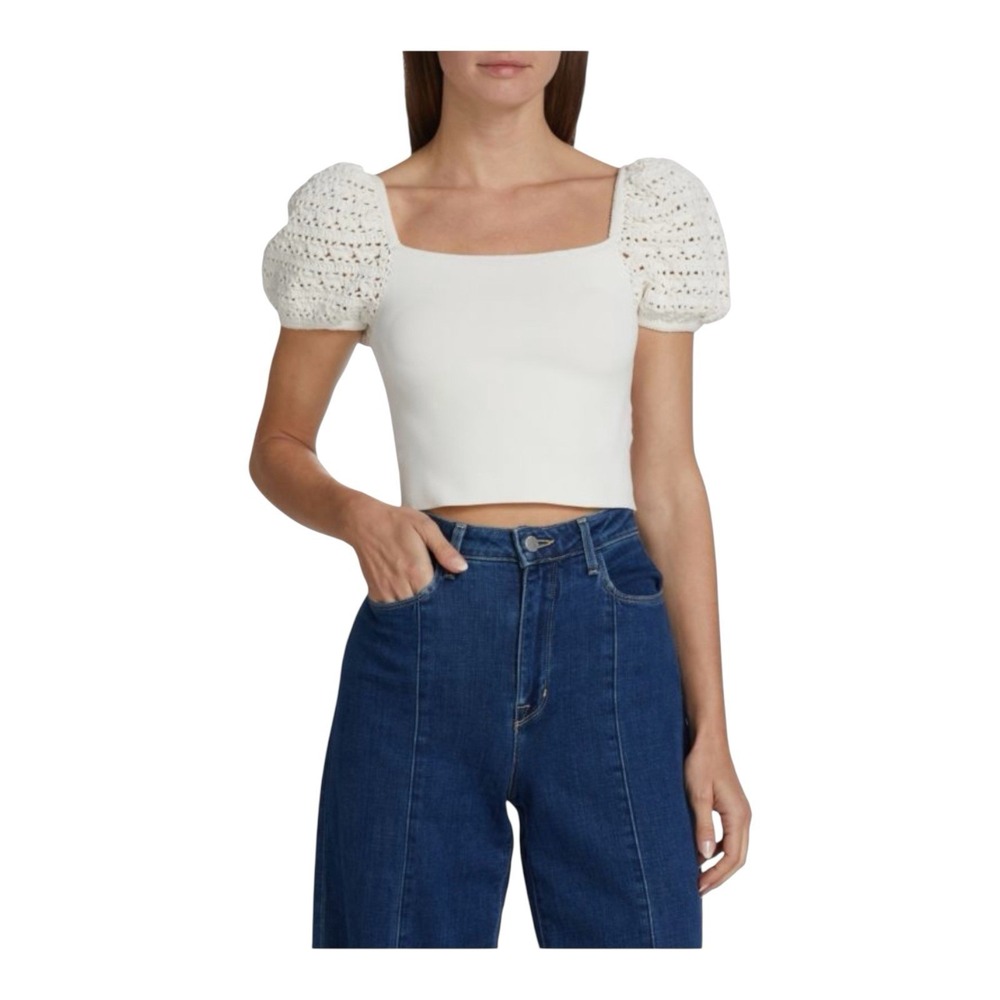 Alice + Olivia White Puff Sleeve Crop Top